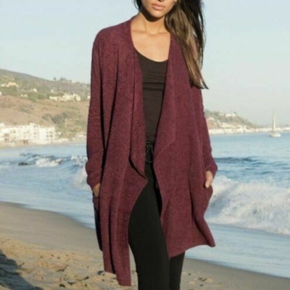 Barefoot Dreams Sweaters - Barefoot Dreams CozyChic Lite Open Front Cardigan Island Wrap Berry L/XL H12936